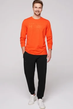 Herren CAMP DAVID & SOCCX Langarmshirt mit Rubber Print signal orange