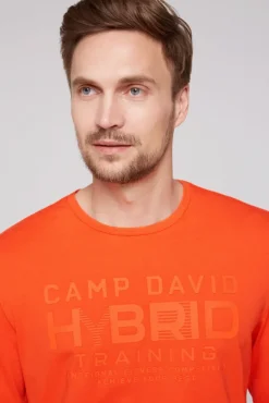 Herren CAMP DAVID & SOCCX Langarmshirt mit Rubber Print signal orange