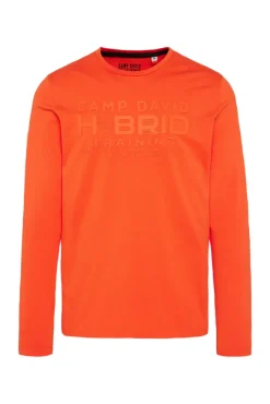 Herren CAMP DAVID & SOCCX Langarmshirt mit Rubber Print signal orange
