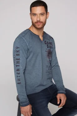 Herren CAMP DAVID & SOCCX Langarmshirt mit Twill-Patches und Artworks blue navy