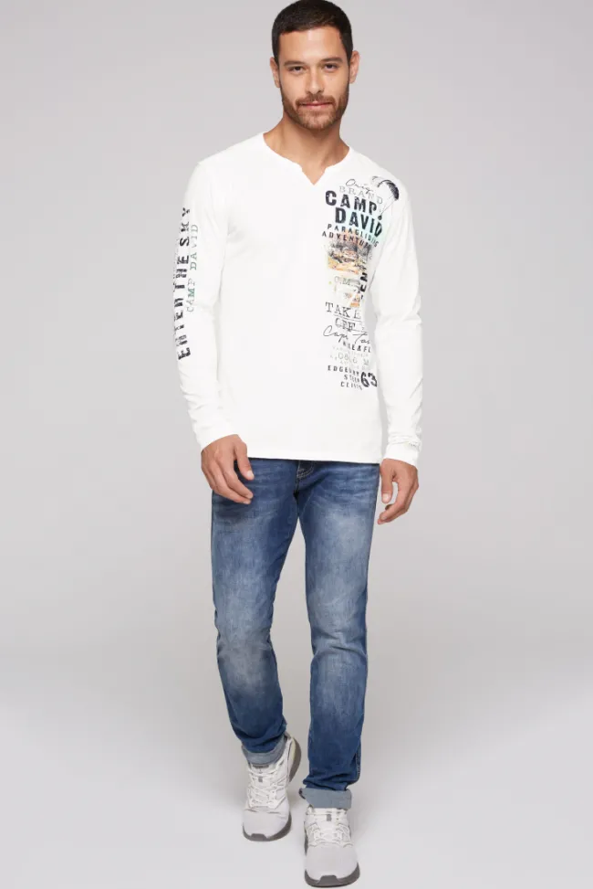 Herren CAMP DAVID & SOCCX Langarmshirt mit Twill-Patches und Artworks