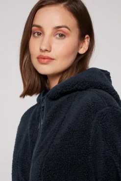 Damen CAMP DAVID & SOCCX Lange Kapuzenjacke aus Teddyplüsch blue navy