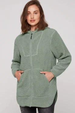 Damen CAMP DAVID & SOCCX Lange Kapuzenjacke aus Teddyplüsch muted aqua