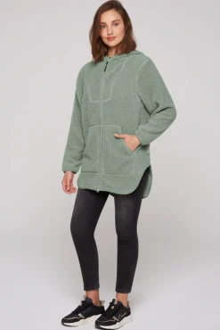 Damen CAMP DAVID & SOCCX Lange Kapuzenjacke aus Teddyplüsch muted aqua