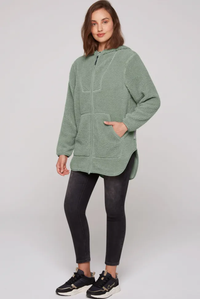 Damen CAMP DAVID & SOCCX Lange Kapuzenjacke aus Teddyplüsch muted aqua