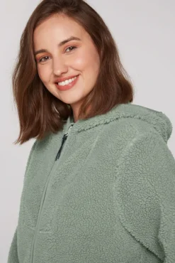 Damen CAMP DAVID & SOCCX Lange Kapuzenjacke aus Teddyplüsch muted aqua