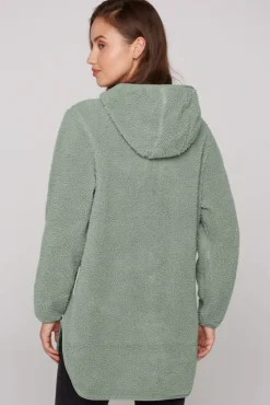 Damen CAMP DAVID & SOCCX Lange Kapuzenjacke aus Teddyplüsch muted aqua