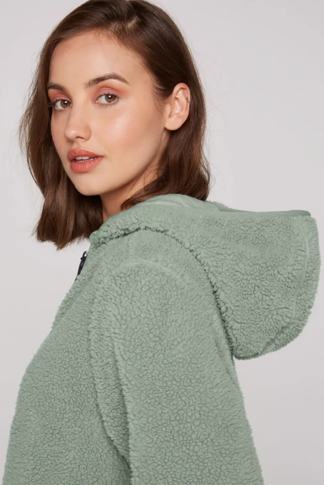 Damen CAMP DAVID & SOCCX Lange Kapuzenjacke aus Teddyplüsch muted aqua