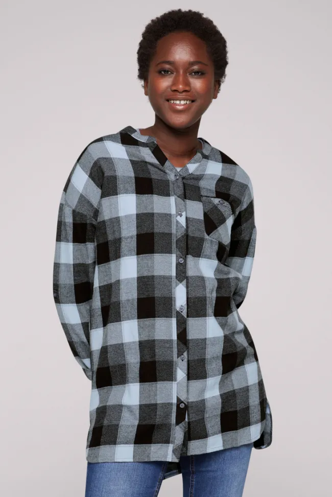 Damen CAMP DAVID & SOCCX Lange Karobluse aus Flanell cozy blue