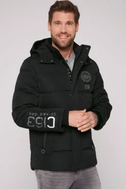 Herren CAMP DAVID & SOCCX Lange Steppjacke mit Kapuze und Rücken-Artwork
