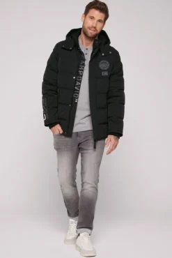 Herren CAMP DAVID & SOCCX Lange Steppjacke mit Kapuze und Rücken-Artwork