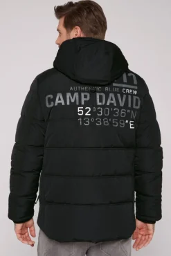 Herren CAMP DAVID & SOCCX Lange Steppjacke mit Kapuze und Rücken-Artwork