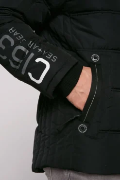 Herren CAMP DAVID & SOCCX Lange Steppjacke mit Kapuze und Rücken-Artwork