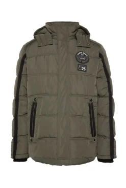 Herren CAMP DAVID & SOCCX Lange Steppjacke mit Kapuze und Rücken-Artwork medium khaki