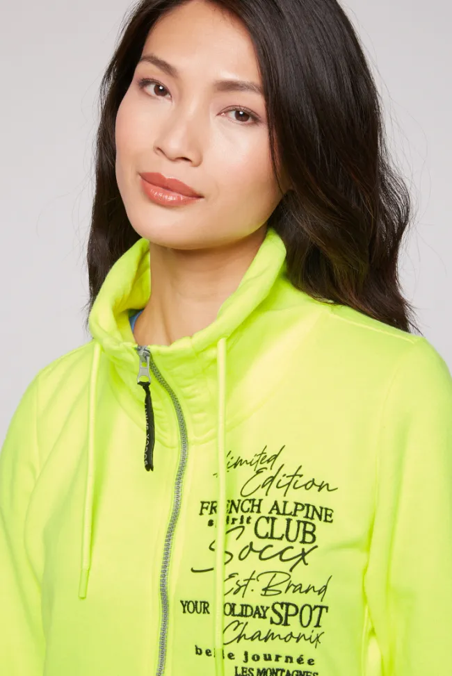 Damen CAMP DAVID & SOCCX Lange Sweatjacke mit hohem Kragen yellow lime
