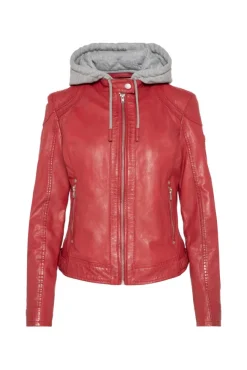 Damen CAMP DAVID & SOCCX Lederjacke im Biker-Stil mit Kapuzeneinsatz