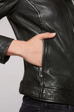 Damen CAMP DAVID & SOCCX Lederjacke im Biker-Stil mit Kapuzeneinsatz