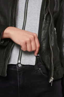 Damen CAMP DAVID & SOCCX Lederjacke im Biker-Stil mit Kapuzeneinsatz