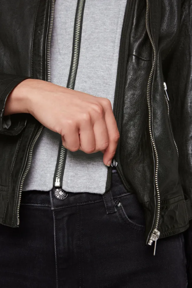 Damen CAMP DAVID & SOCCX Lederjacke im Biker-Stil mit Kapuzeneinsatz