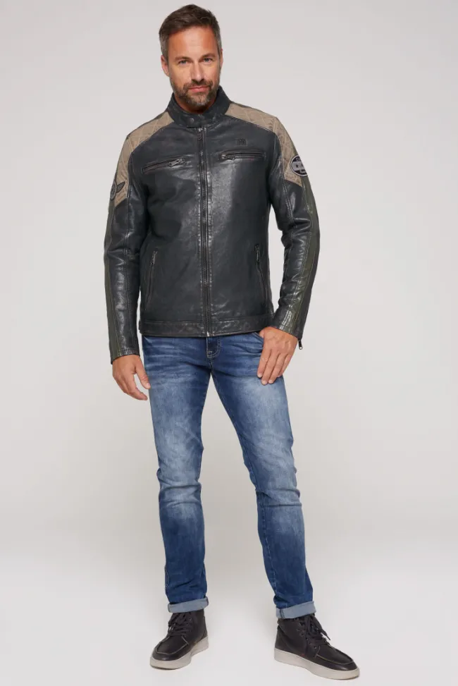 Herren CAMP DAVID & SOCCX Lederjacke im Racing-Stil mit Patches