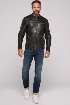 Herren CAMP DAVID & SOCCX Lederjacke mit Racing-Streifen am Ärmel