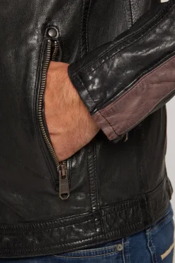 Herren CAMP DAVID & SOCCX Lederjacke mit Racing-Streifen am Ärmel