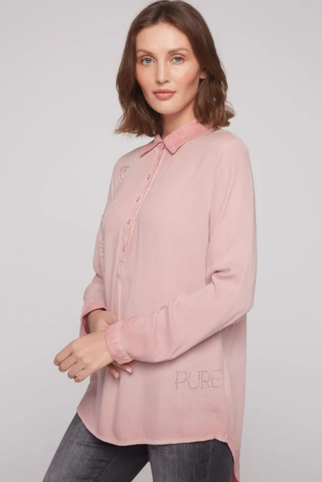 Damen CAMP DAVID & SOCCX Longbluse Oil Dyed mit Logo aus Schmucksteinen rose blush