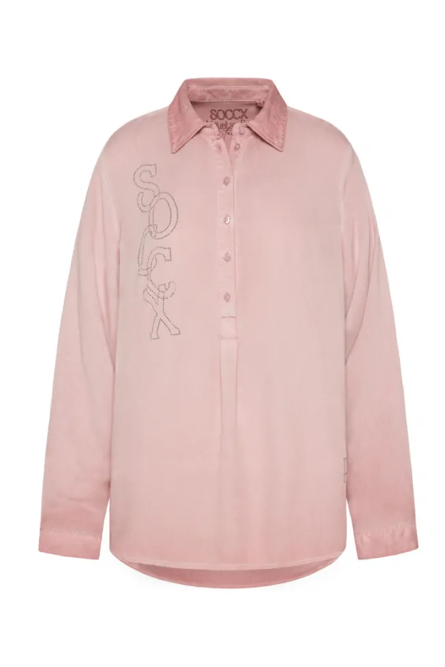 Damen CAMP DAVID & SOCCX Longbluse Oil Dyed mit Logo aus Schmucksteinen rose blush