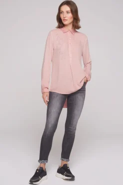 Damen CAMP DAVID & SOCCX Longbluse Oil Dyed mit Logo aus Schmucksteinen rose blush