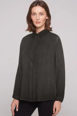 Damen CAMP DAVID & SOCCX Longbluse Oil Dyed mit Logo aus Schmucksteinen