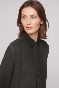 Damen CAMP DAVID & SOCCX Longbluse Oil Dyed mit Logo aus Schmucksteinen