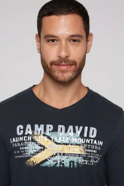 Herren CAMP DAVID & SOCCX Longsleeve mit Flockprint blue navy
