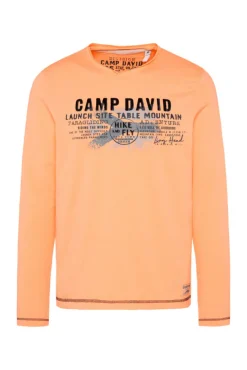 Herren CAMP DAVID & SOCCX Longsleeve mit Flockprint sunrise orange