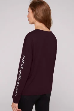 Damen CAMP DAVID & SOCCX Longsleeve mit Logo Prints und verstellbaren Elastiksaum deep plum