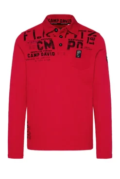 Herren CAMP DAVID & SOCCX Longsleeve mit Polokragen und Artworks flight red