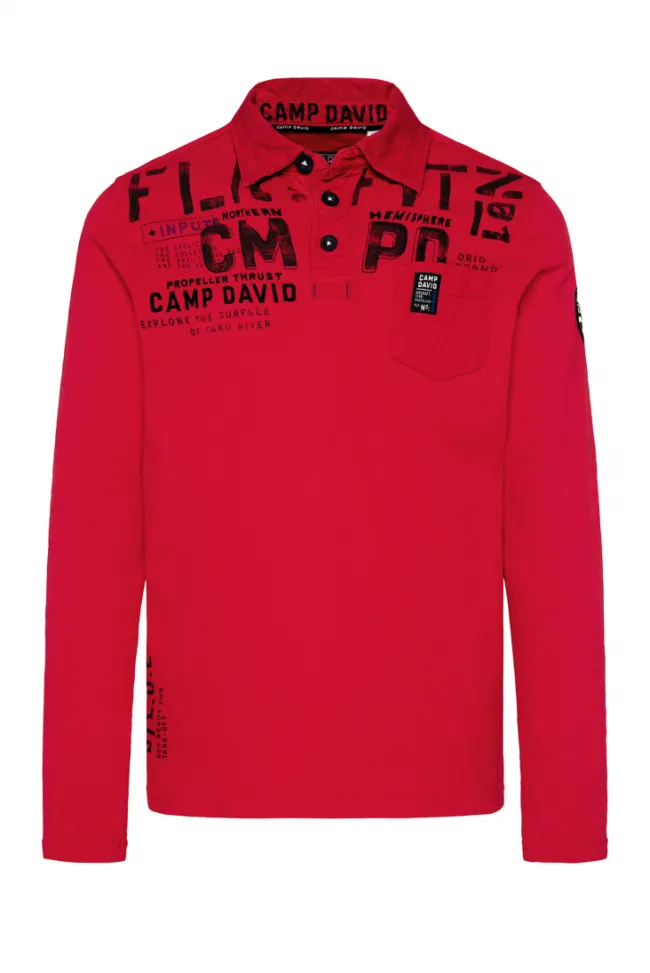 Herren CAMP DAVID & SOCCX Longsleeve mit Polokragen und Artworks flight red
