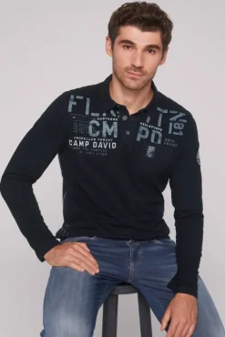 Herren CAMP DAVID & SOCCX Longsleeve mit Polokragen und Artworks blue navy