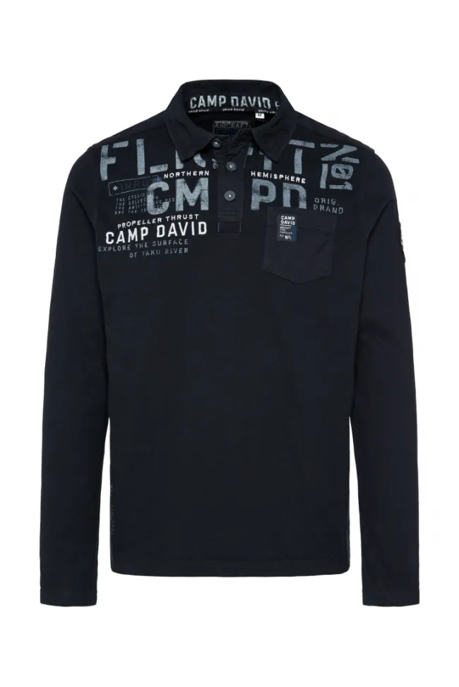 Herren CAMP DAVID & SOCCX Longsleeve mit Polokragen und Artworks blue navy