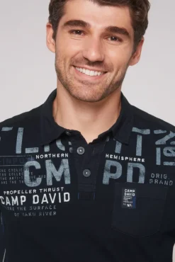 Herren CAMP DAVID & SOCCX Longsleeve mit Polokragen und Artworks blue navy
