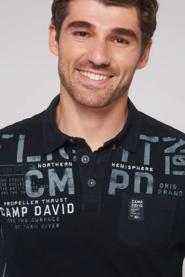 Herren CAMP DAVID & SOCCX Longsleeve mit Polokragen und Artworks blue navy