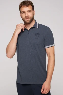 Herren CAMP DAVID & SOCCX Meliertes Poloshirt mit Two-Tone-Details blue navy melange