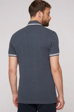 Herren CAMP DAVID & SOCCX Meliertes Poloshirt mit Two-Tone-Details blue navy melange