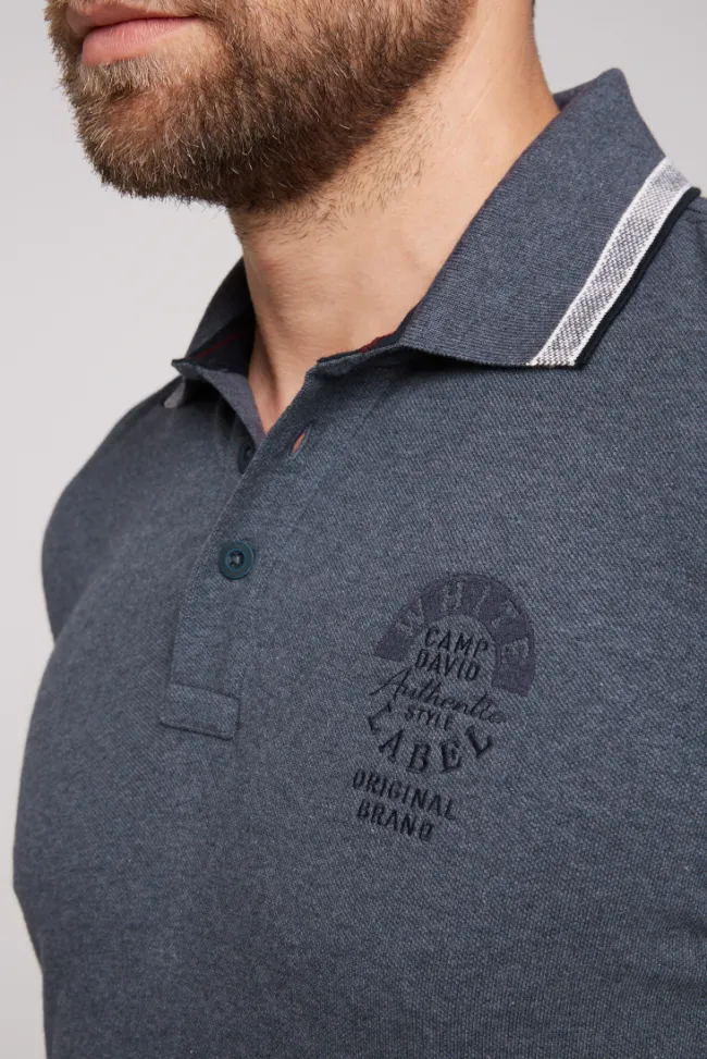 Herren CAMP DAVID & SOCCX Meliertes Poloshirt mit Two-Tone-Details blue navy melange