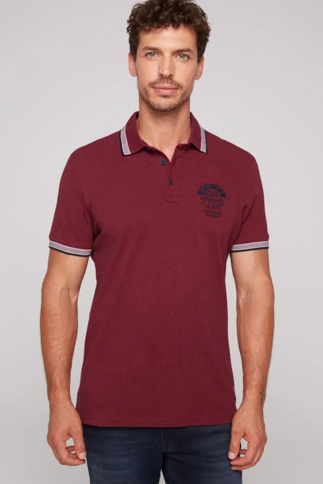 Herren CAMP DAVID & SOCCX Meliertes Poloshirt mit Two-Tone-Details burgundy melange