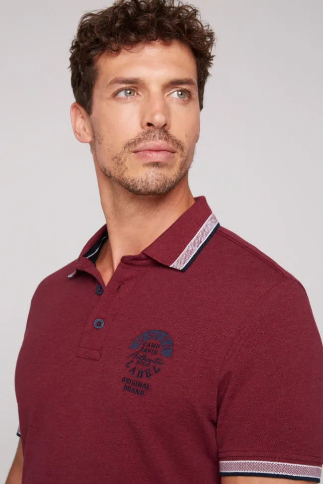 Herren CAMP DAVID & SOCCX Meliertes Poloshirt mit Two-Tone-Details burgundy melange