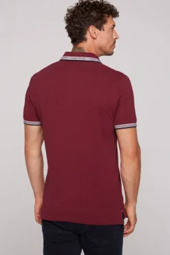 Herren CAMP DAVID & SOCCX Meliertes Poloshirt mit Two-Tone-Details burgundy melange