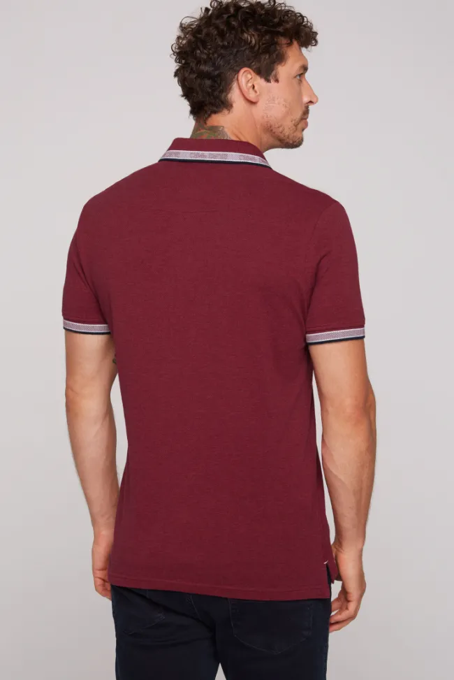 Herren CAMP DAVID & SOCCX Meliertes Poloshirt mit Two-Tone-Details burgundy melange