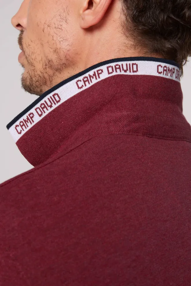 Herren CAMP DAVID & SOCCX Meliertes Poloshirt mit Two-Tone-Details burgundy melange