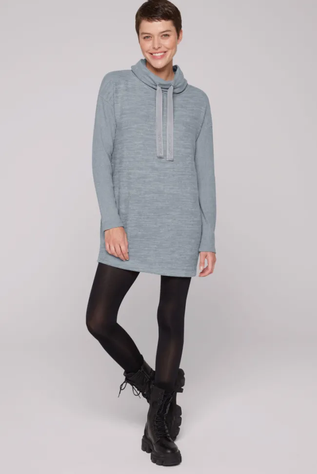 Damen CAMP DAVID & SOCCX Meliertes Strickkleid mit Rollkragen cold grey melange