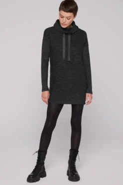 Damen CAMP DAVID & SOCCX Meliertes Strickkleid mit Rollkragen black melange